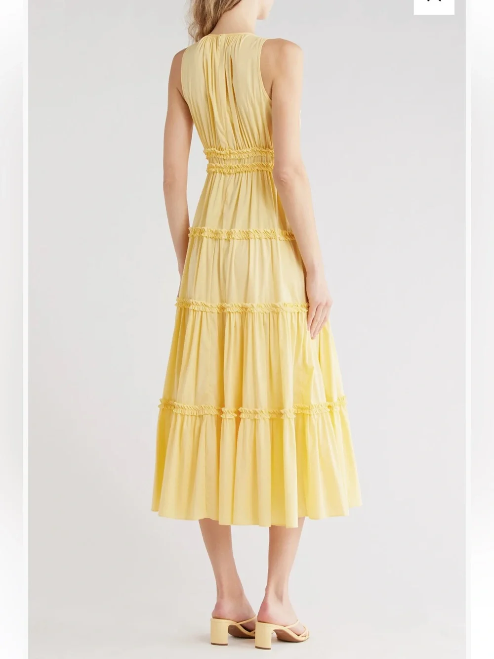 cinq a sept Yellow Tiered Ruffle Midi Dress size 0 - Picture 2 of 7